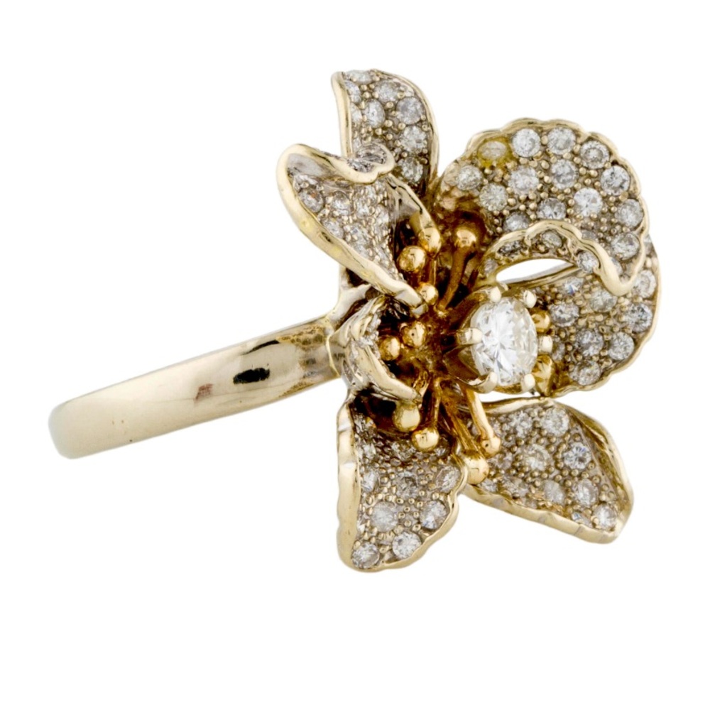 Diamond flower cocktail ring - 14kt white and yellow gold, 1.38 total carat wt.